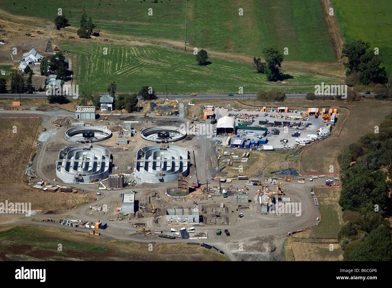 aerial view above construction of Petaluma California water treatment