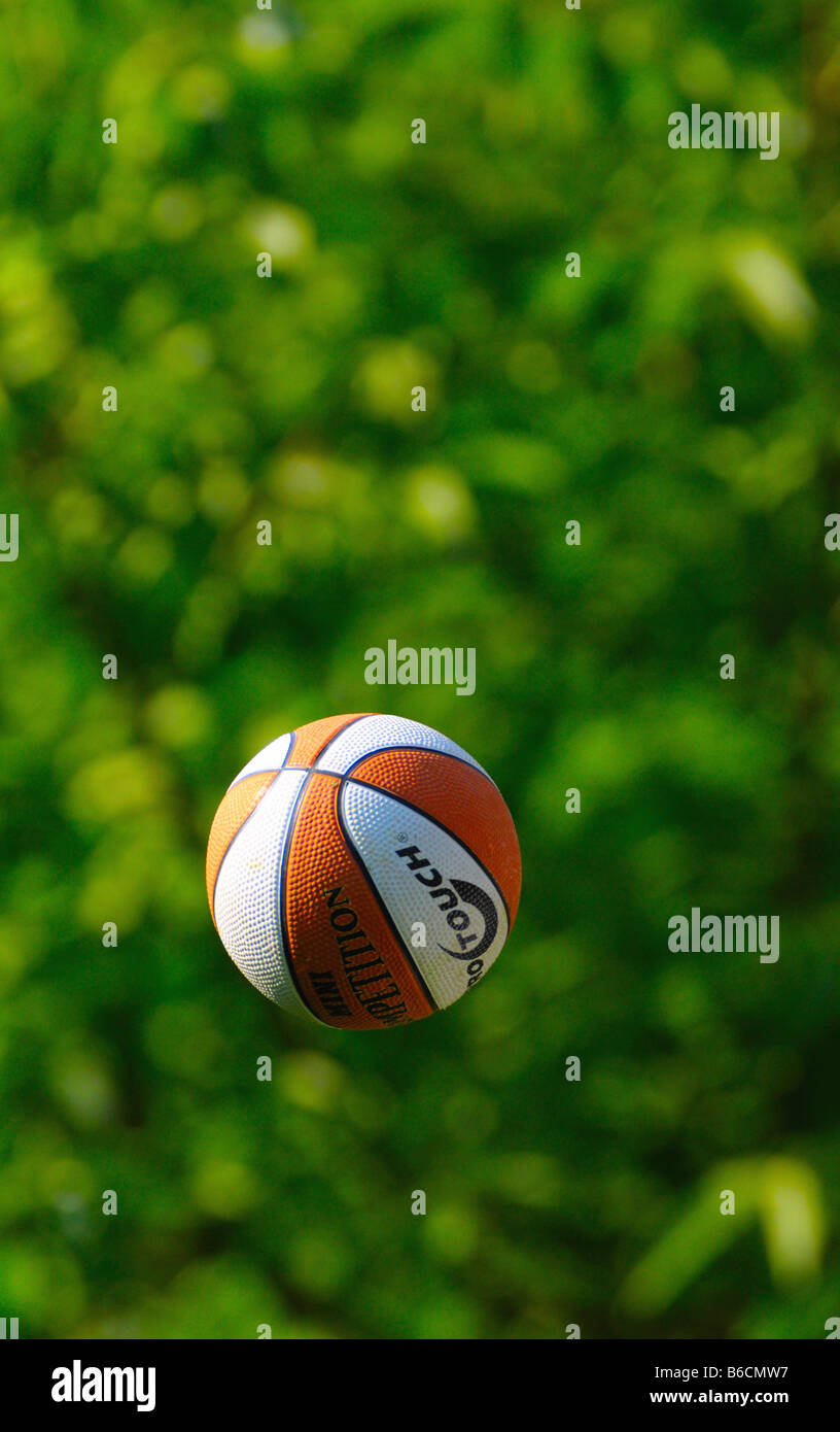 Close-up of soccer ball in air Stock Photo