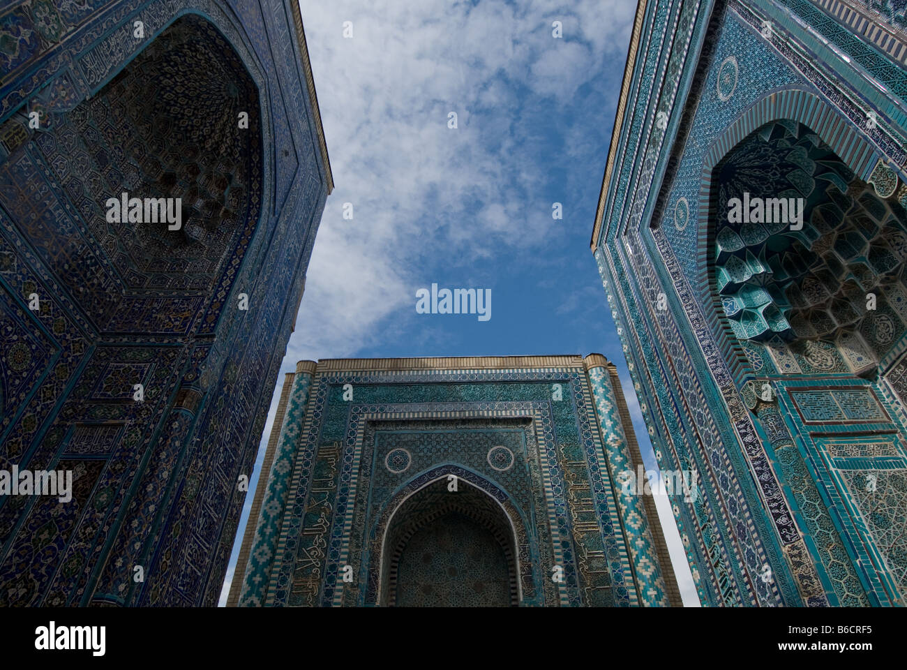 Blue tiled facades of Shahi Zinda Necropolis Samarkand Uzbekistan Stock Photo