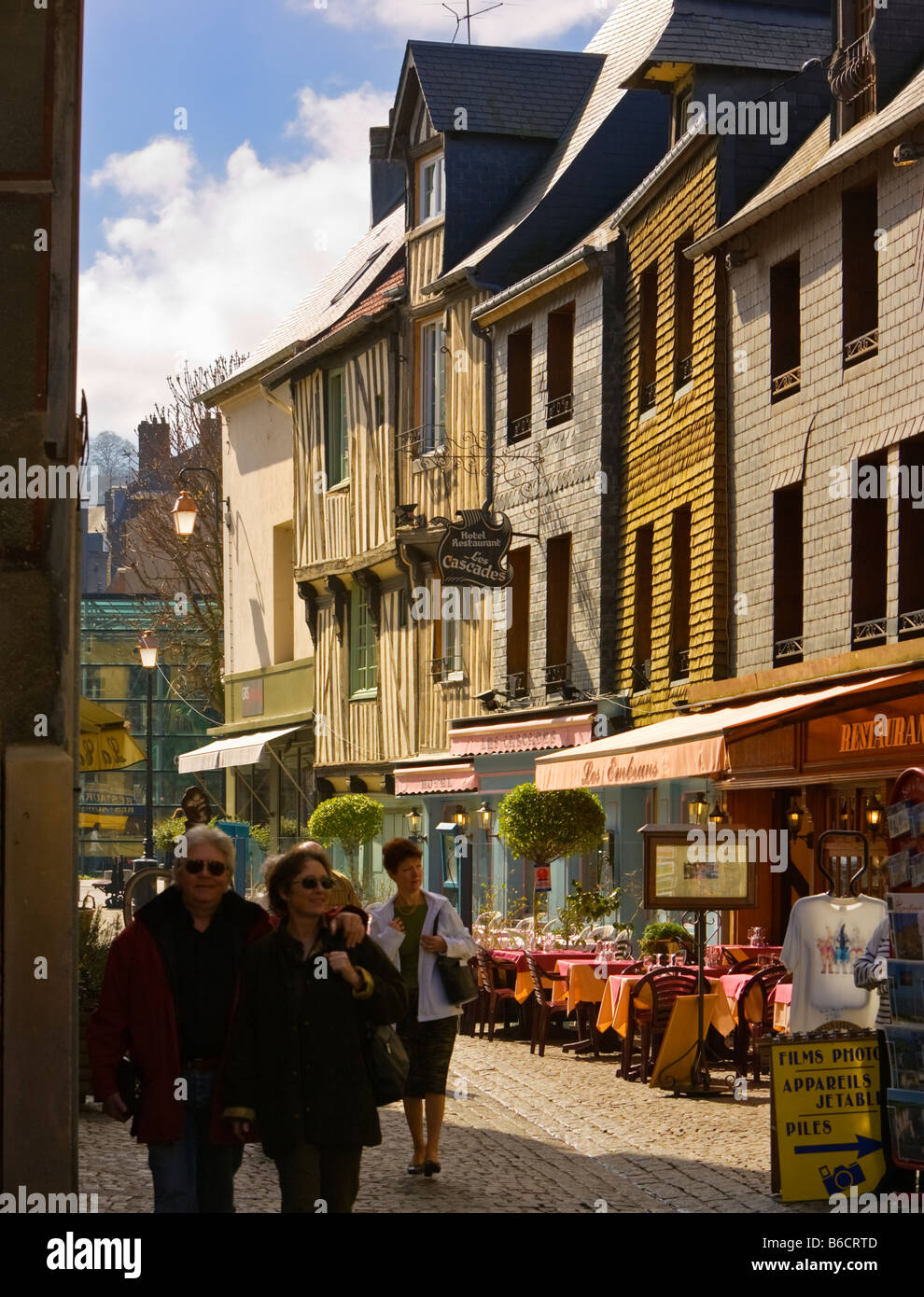 Old Shopping Street at Honfleur, Calvados, Normandy, France Stock Photo