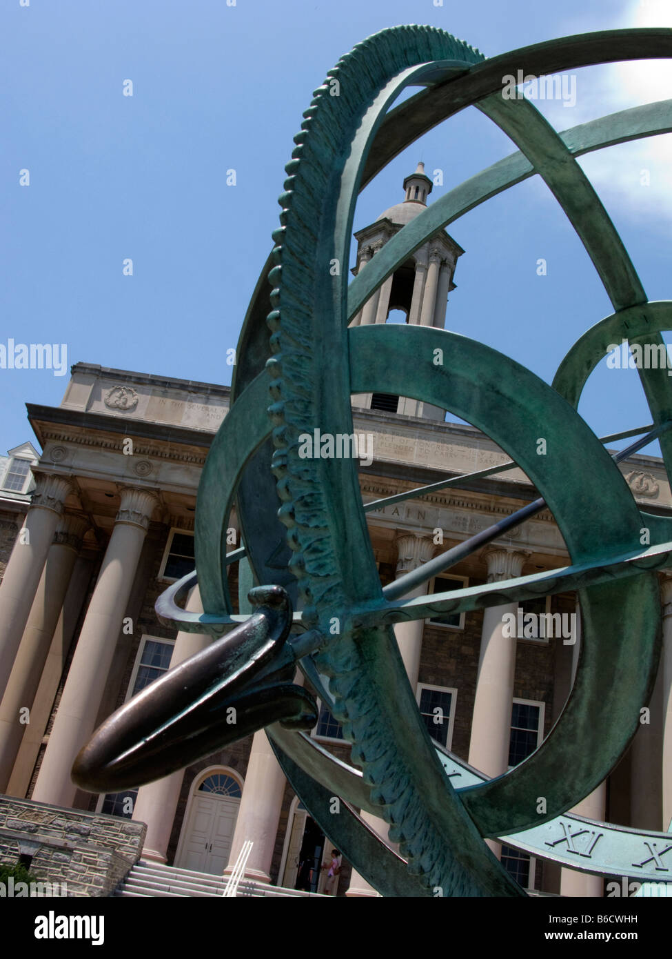 ARMILLARY SPHERE OLD MAIN BUILDING PENN STATE UNIVERSITY CAMPUS STATE COLLEGE PENNSYLVANIA USA Stock Photo
