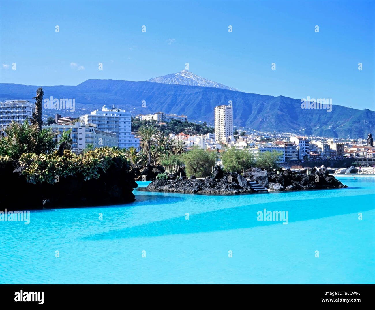 Spain, Tenerife, Puerto De La Cruz, Lido, Mount Teide Stock Photo - Alamy