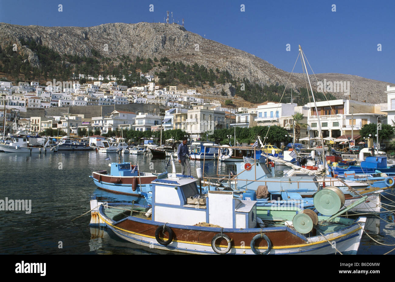 Fishing boats at harbor, Pothia, Kalymnos, Dodecanese Islands, Aegean
