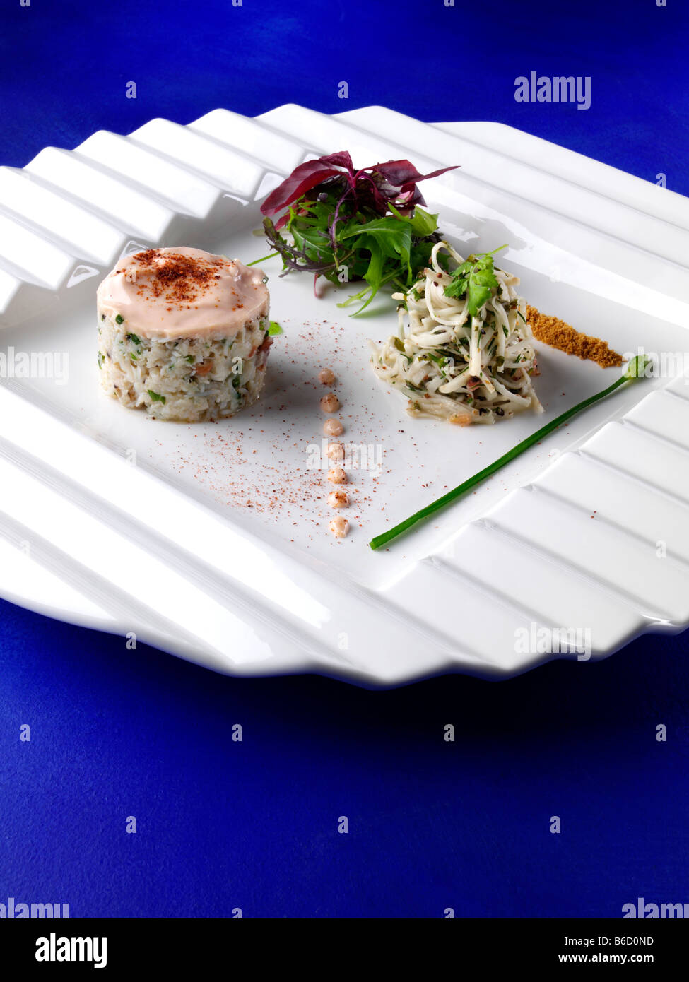 Crab stylish fine dining seafood appetizers editorial food Stock Photo