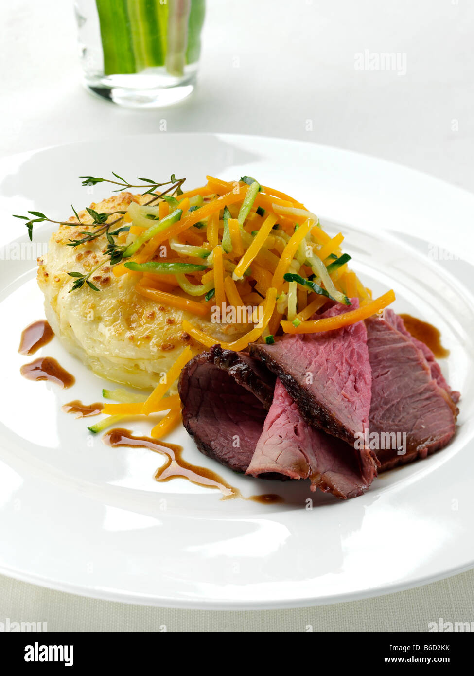 Roast beef dauphinoise potatoes Stock Photo Alamy