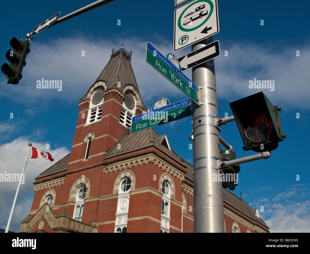 Fredericton City Hall a 19th century building with Canadian Flag and