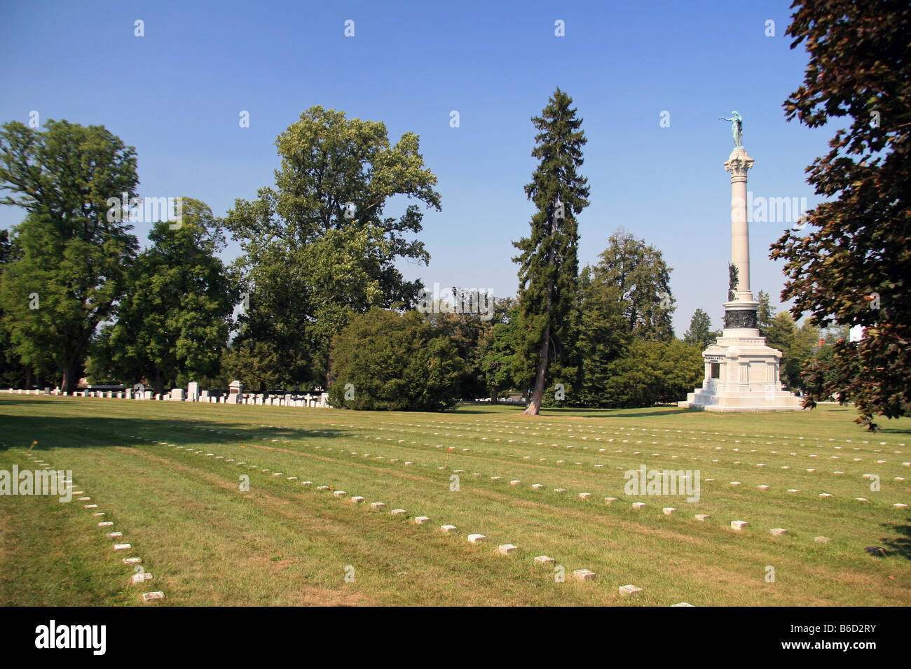 Rows of numbered grave markers in front of the Soldiers National