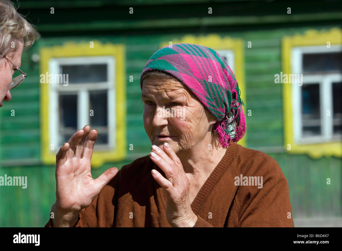 Russia, Tver, Old woman at countryside, Portrait. Stock Photo