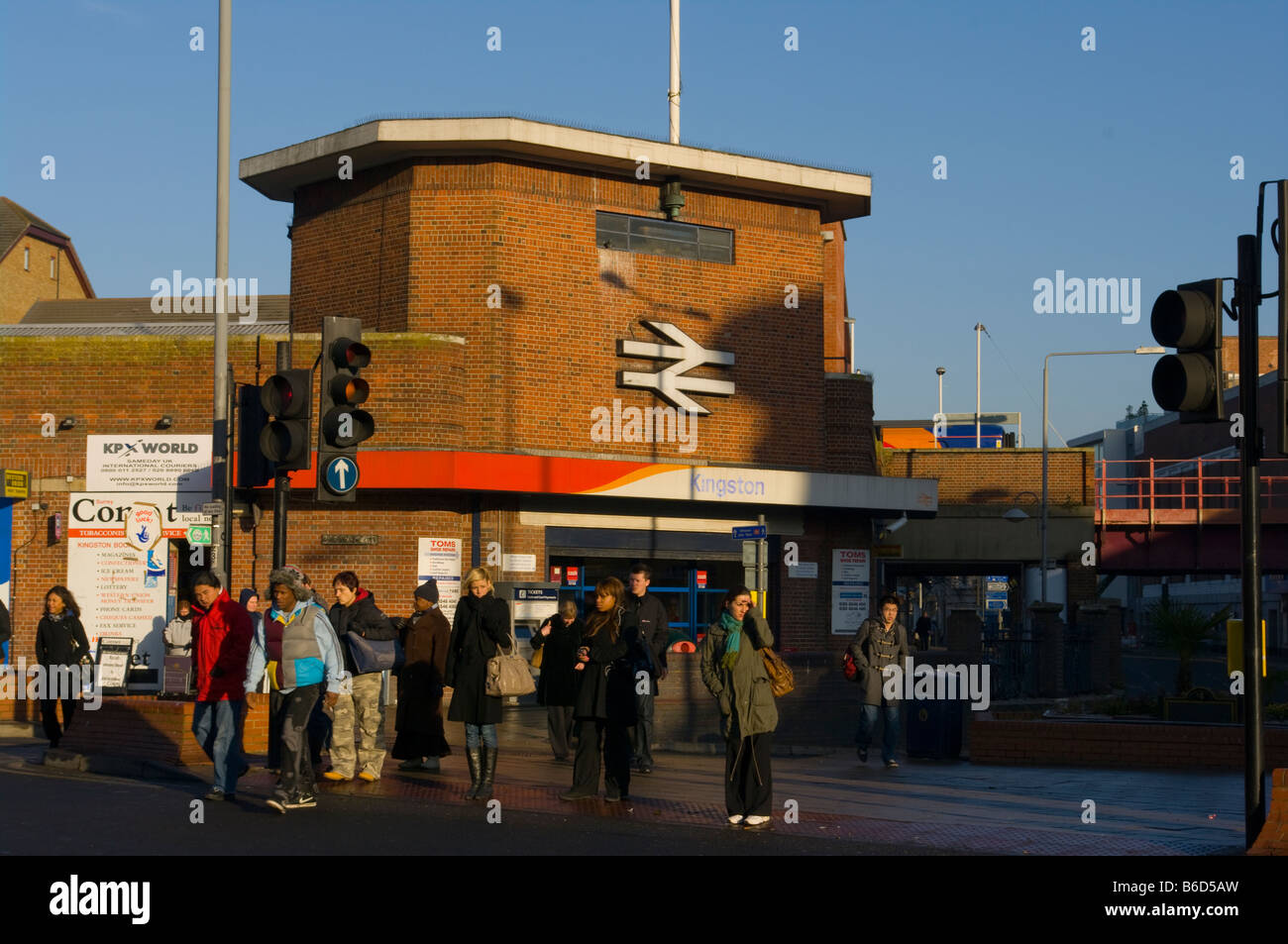 people commuters outside Kingston Railway Station Kingston Upon Thames Surrey Stock Photo