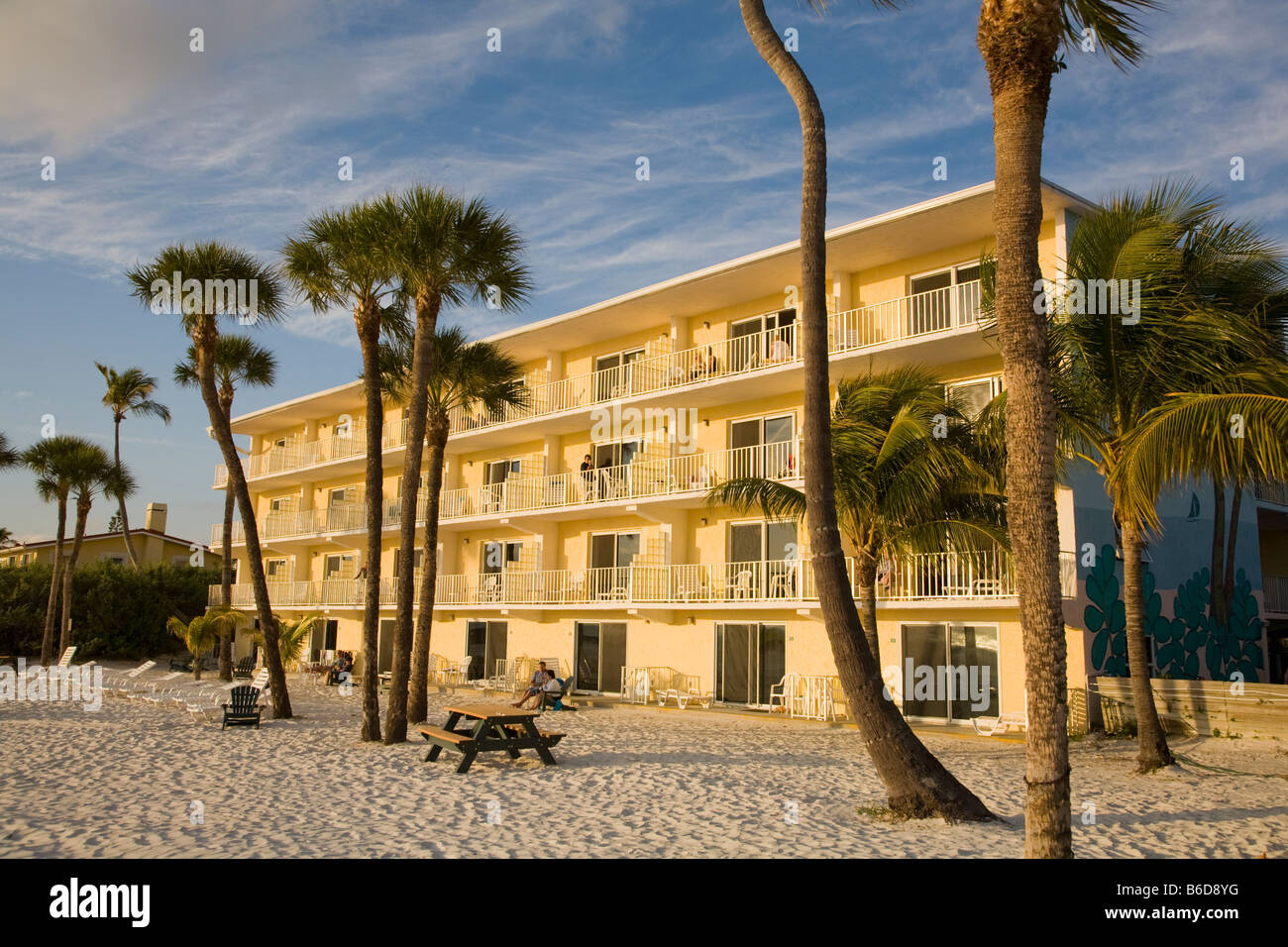 The Outrigger Beach Resort in Fort Myers Beach on the Gulf Coast of Florida at sunset Stock Photo