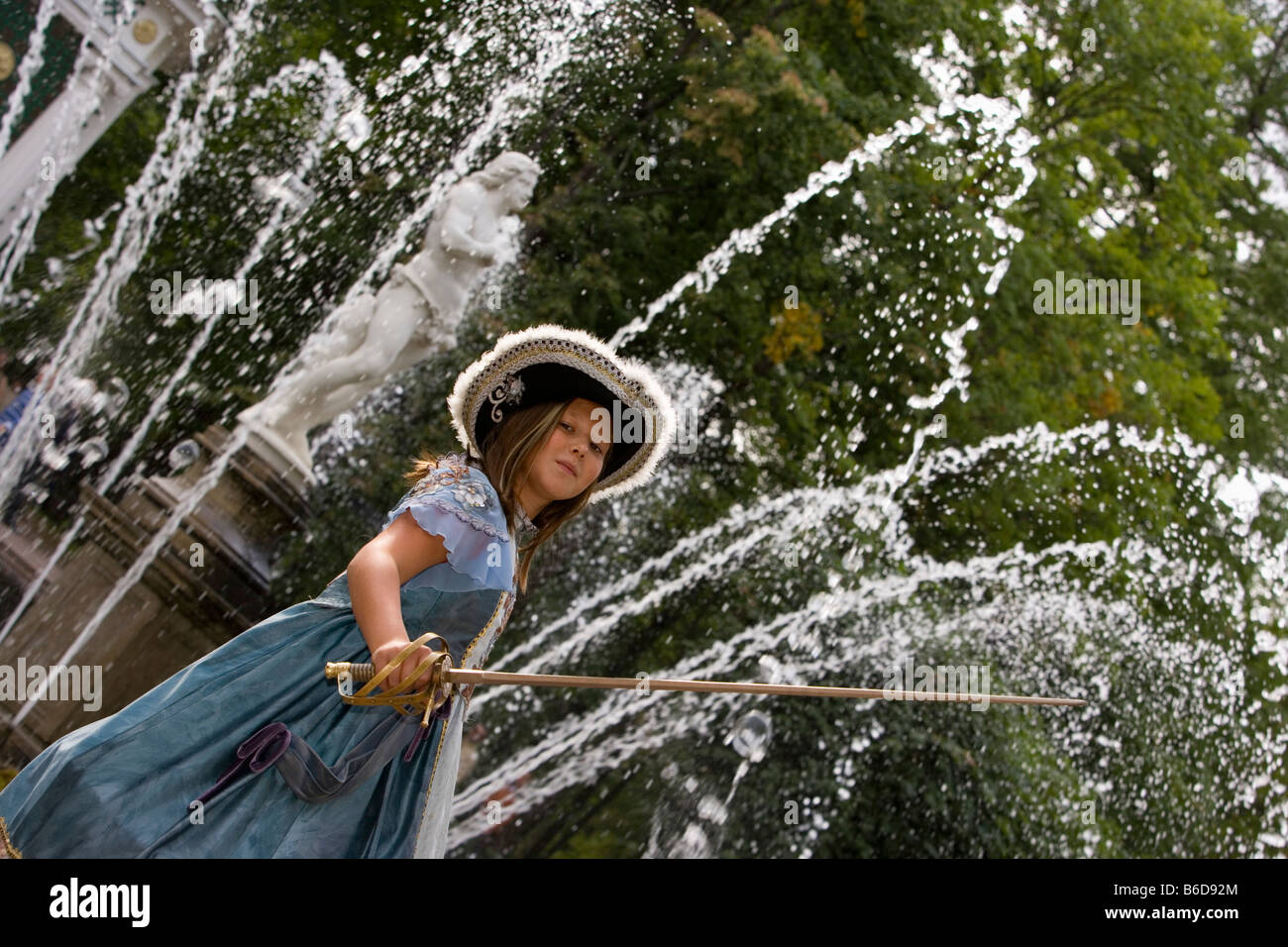 Russia, Saint Petersburg, Statues and fountains in the garden of Peterhof, Child changed as a princess Stock Photo