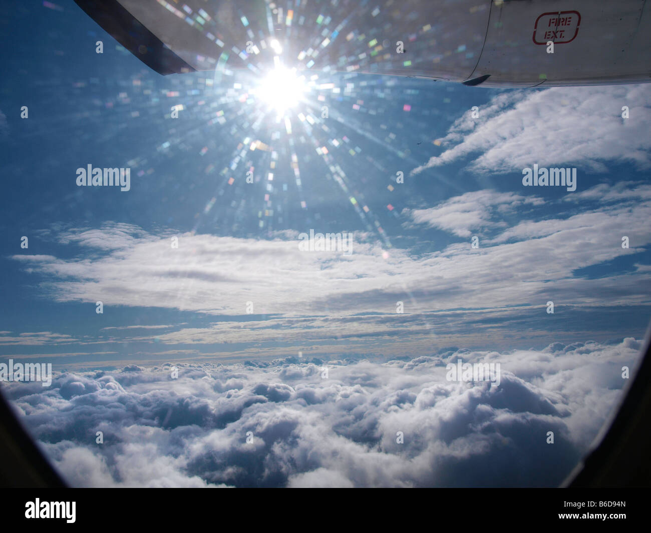 Flying above the clouds somewhere above the English Channel in a Dornier 328 turboprop aeroplane Stock Photo