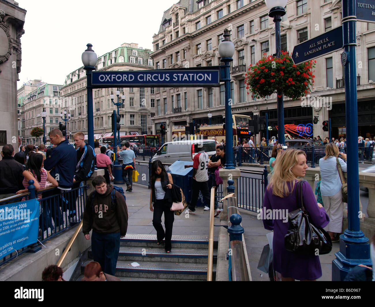 Oxford Circus underground station entrance  with many people London UK Stock Photo