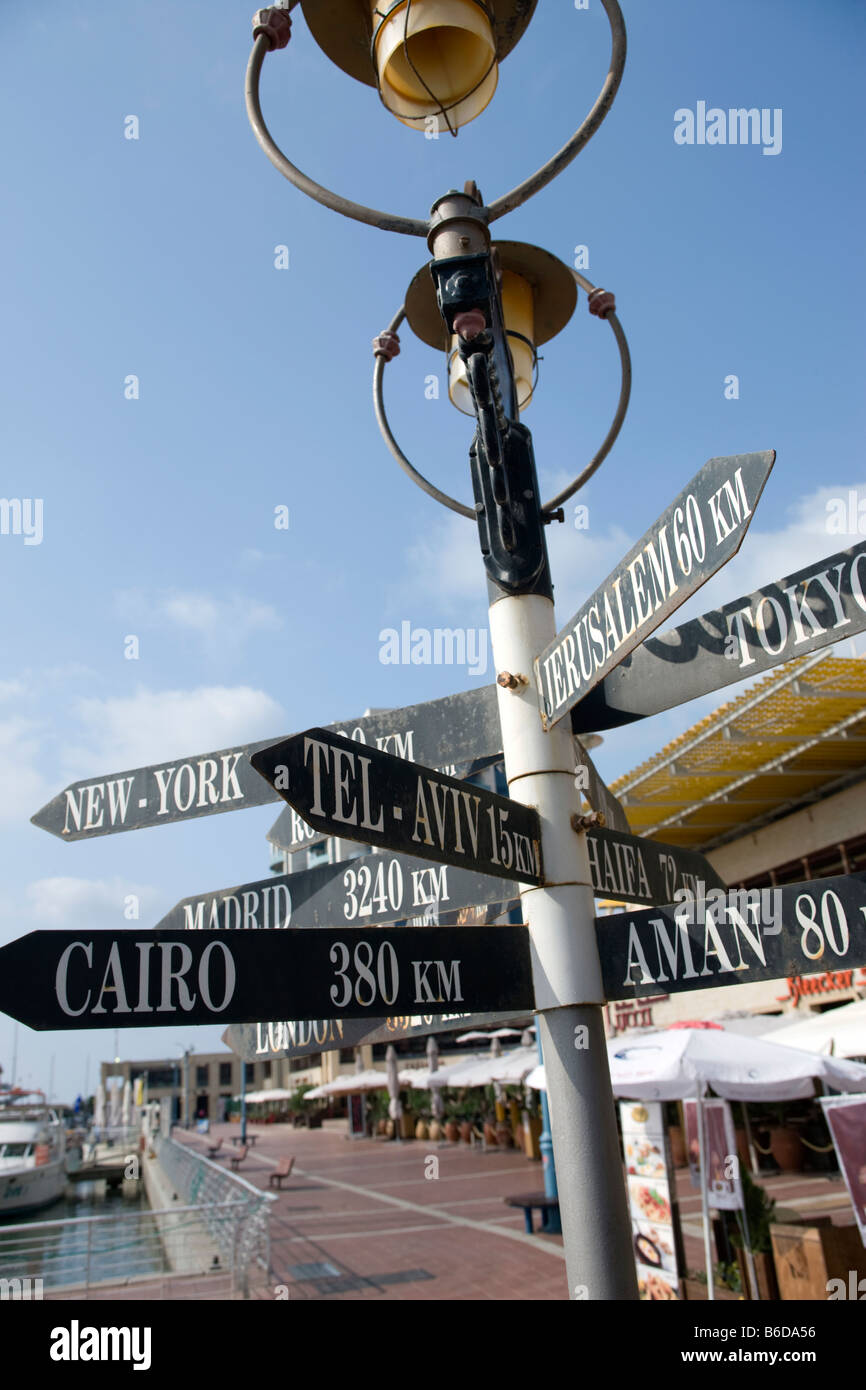 WORLD CITY DIRECTION SIGNPOST MARINA HERZLIA ISRAEL Stock Photo Alamy