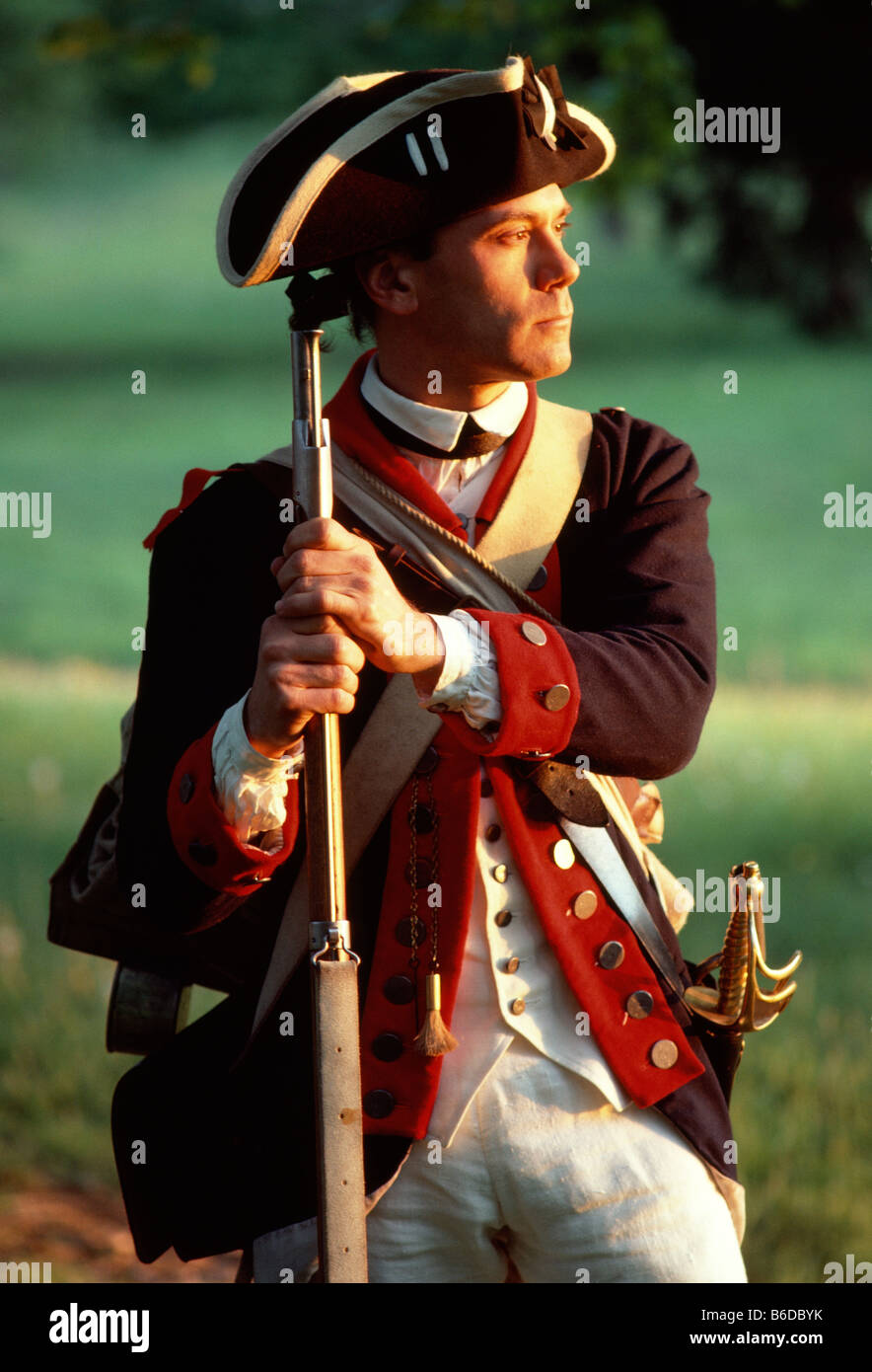 Reenactor dressed as a Continental soldier, Valley Forge National Historical Park, Valley Forge, Pennsylvania, USA Stock Photo