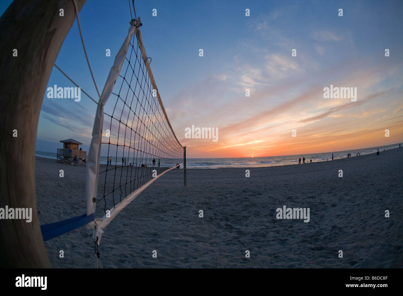 Fisheye view of Sunset on Venice Beach on the Gulf Coast of Florida Stock Photo
