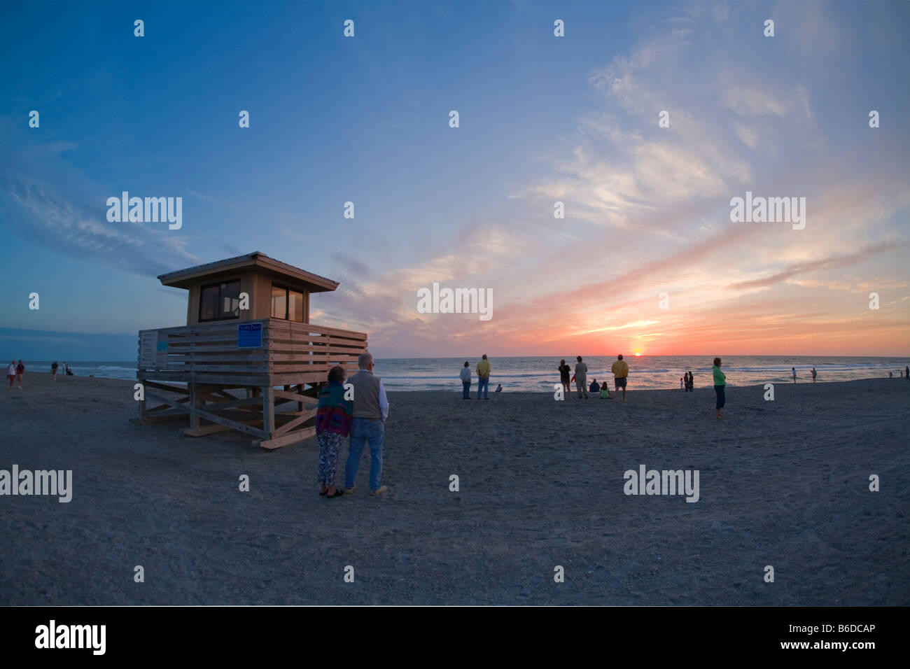 Sunset on Venice Beach on the Gulf Coast of Florida Stock Photo