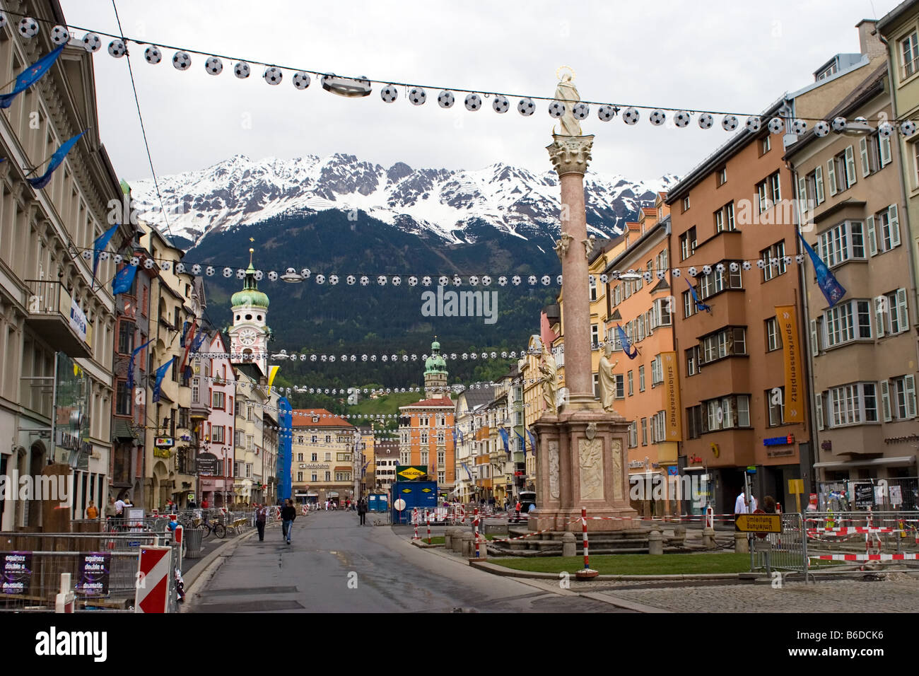 Innsbruck city centre during football celebrations Stock Photo