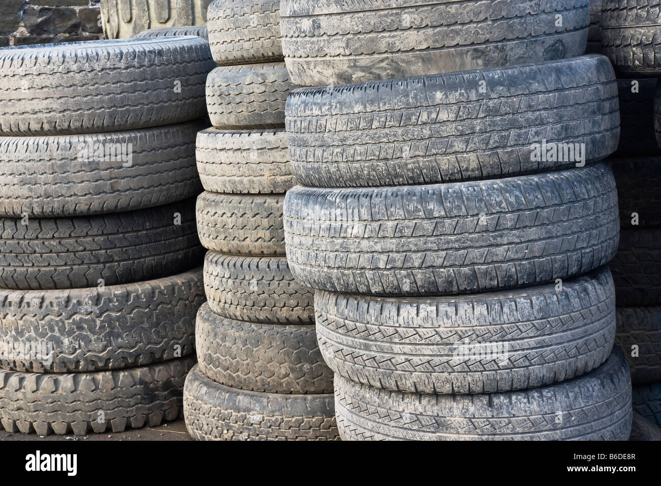 old tyres awaiting disposal or recycling Stock Photo