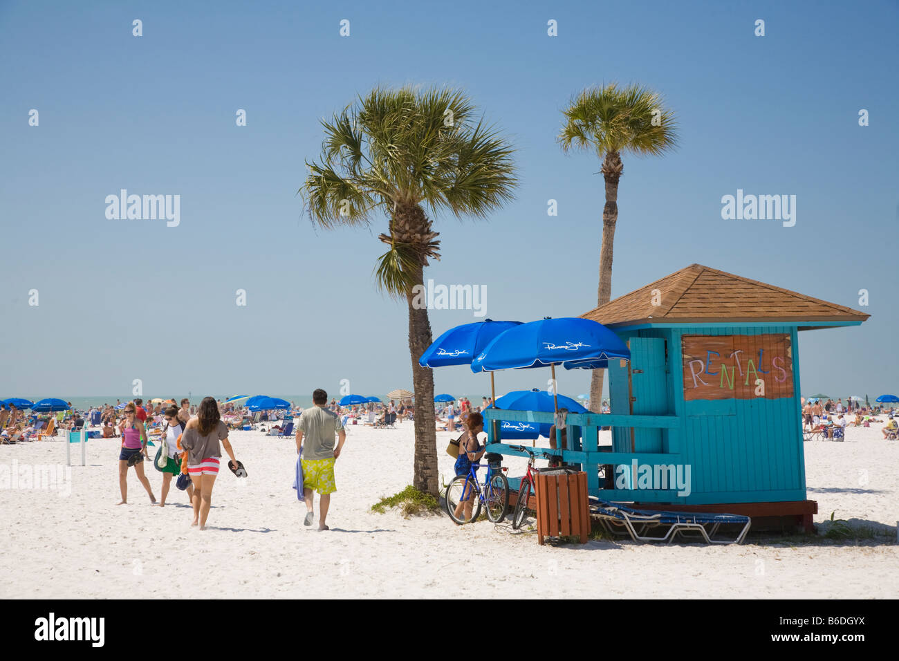 Spring break time on Siesta Key public beach on the gulf Coast of