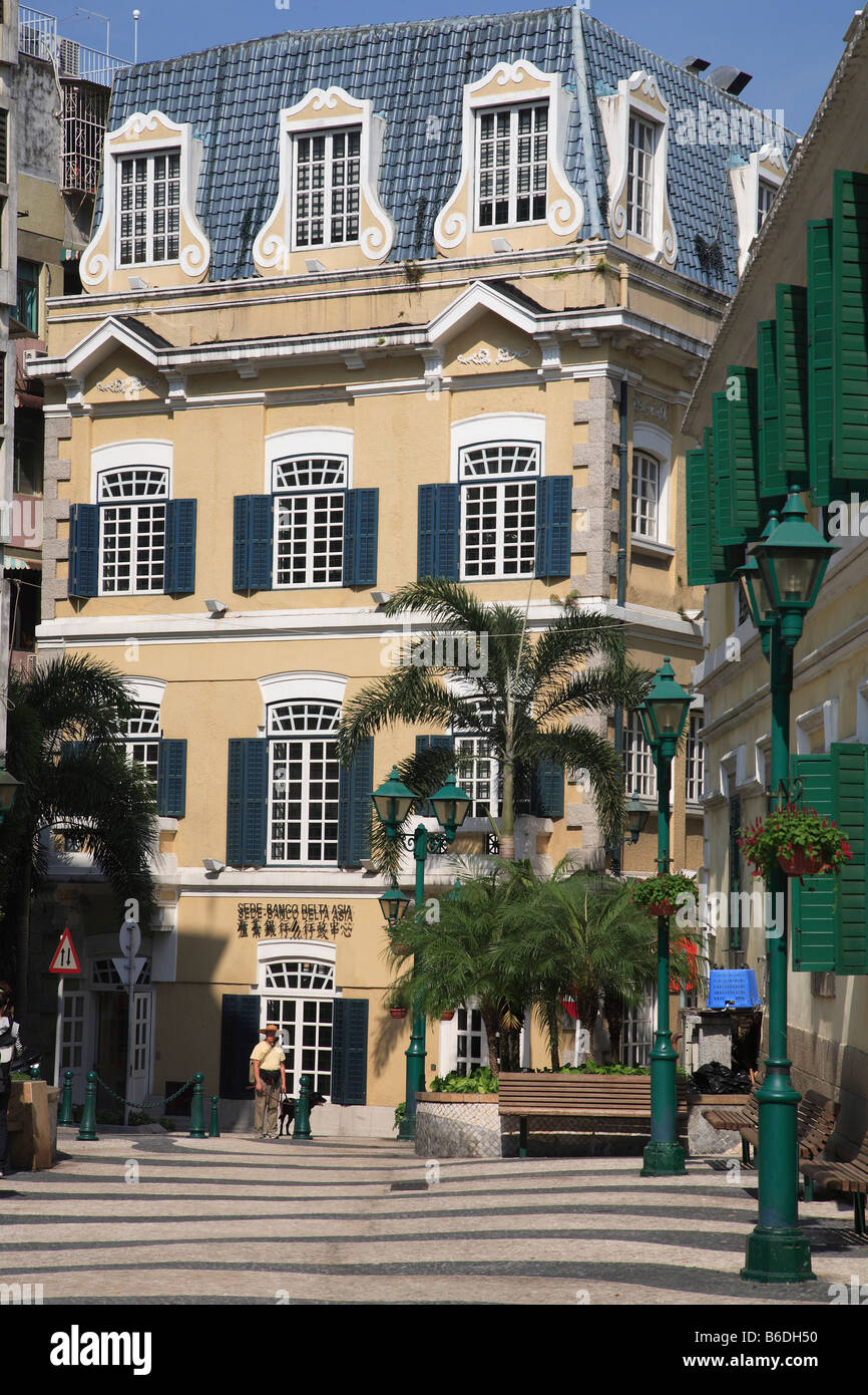 China Macau street scene portugese colonial architecture Stock Photo