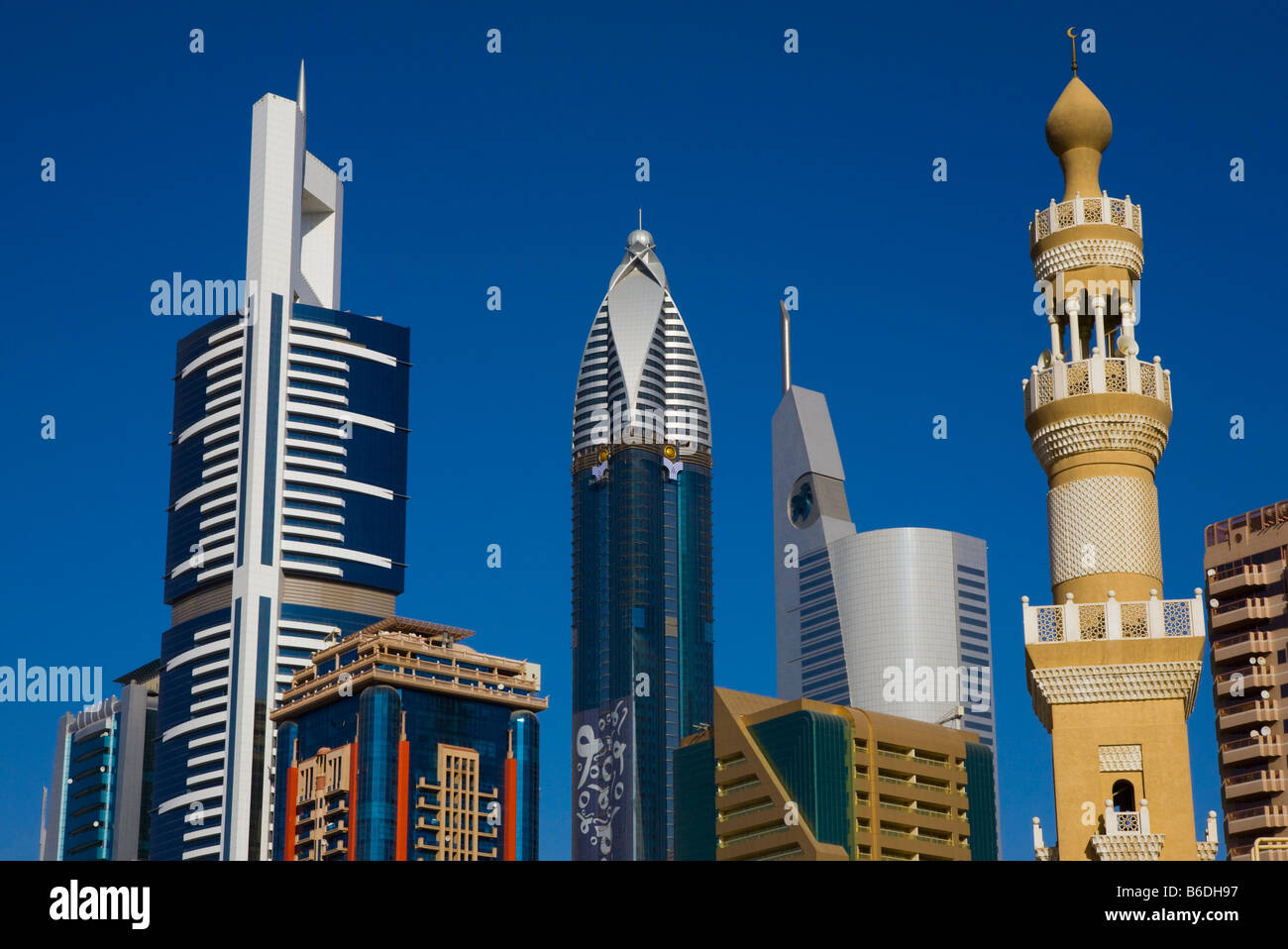 United Arab Emirates, Dubai, Sheikh Zayed Road. Skyline Stock Photo