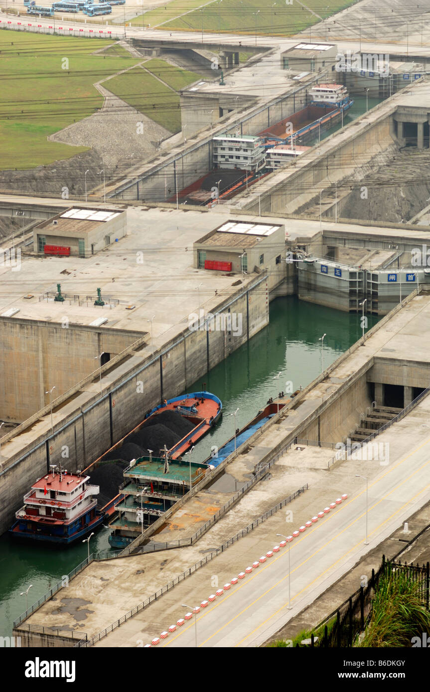 Ship locks at the Three Gorges Dam, Sandouping, Yichang, Hubei Province, China Stock Photo
