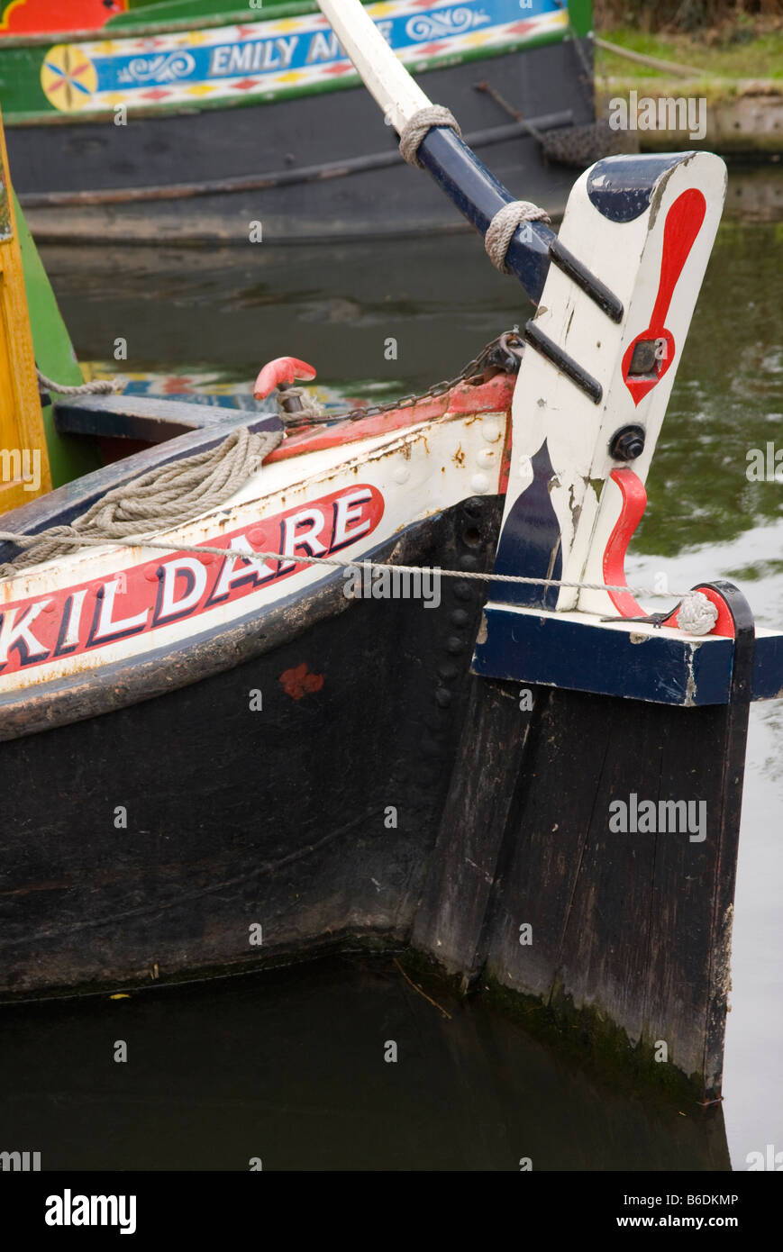 'close up' shot of a rudder on the stern of a 'butty boat' Stock Photo