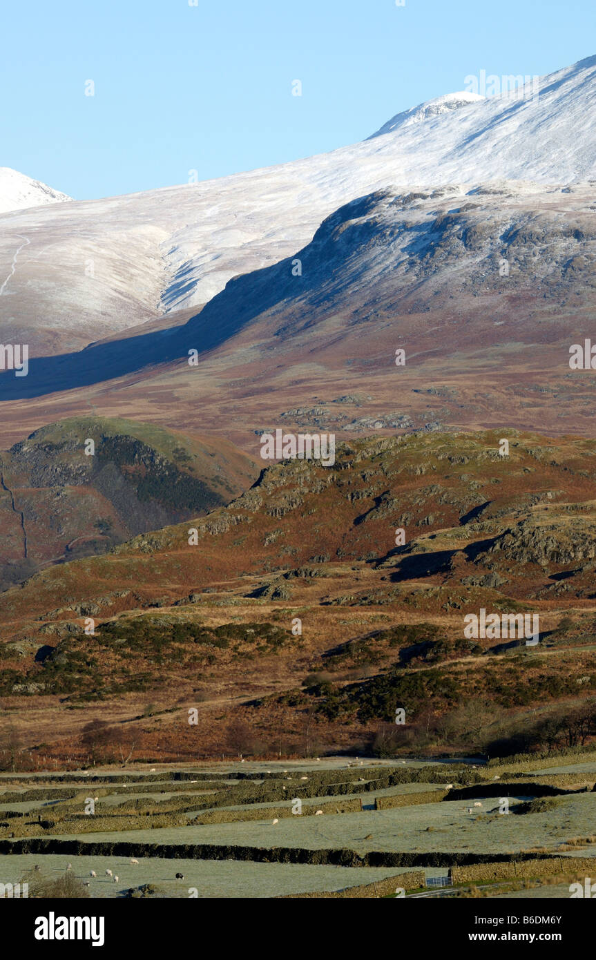 A view over Birker Fell to Harter Fell, Yew Bank and Hard Knott Stock Photo