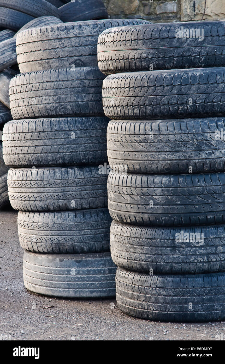 old tyres awaiting disposal or recycling Stock Photo