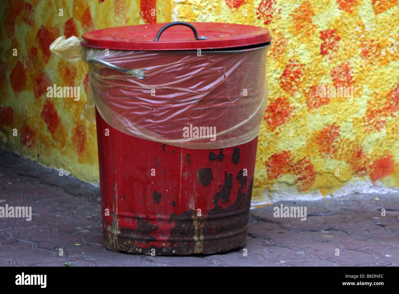 Red Rubbish Bin Stock Photo Alamy