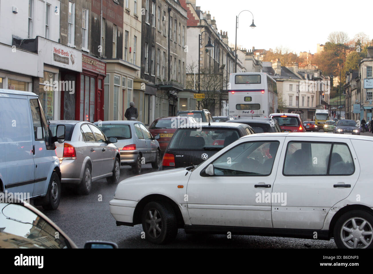 congested traffic in a city at morning rush hour Stock Photo
