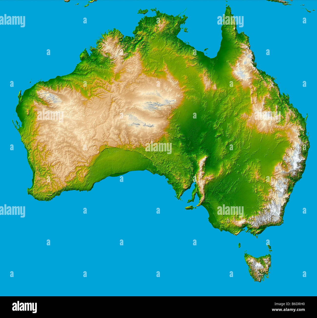 Australia. Computer-enhanced topographical image of the continent of Australia. Stock Photo