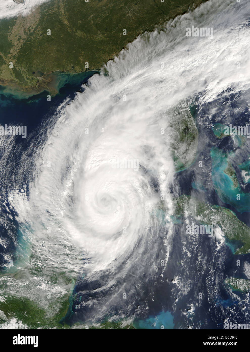 Hurricane Wilma. Terra satellite image of hurricane Wilma as it approaches Florida, USA, on 23 October 2005. Stock Photo