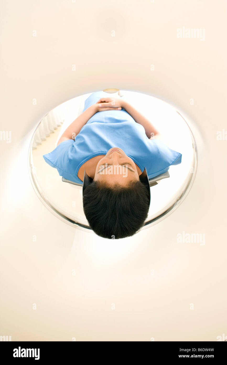 CT scanning. Patient undergoing a CT scan. Stock Photo