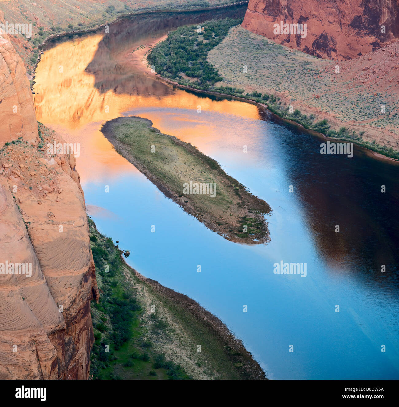 View of the Colorado River reflecting the colors of sunrise from the ...