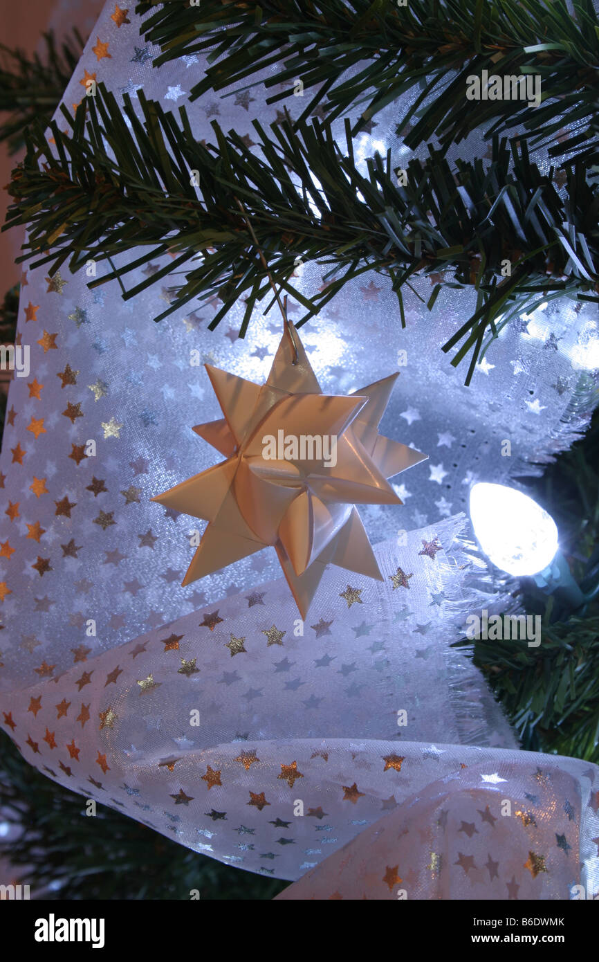 Christmas tree decorations of a blue background and a star Stock Photo ...