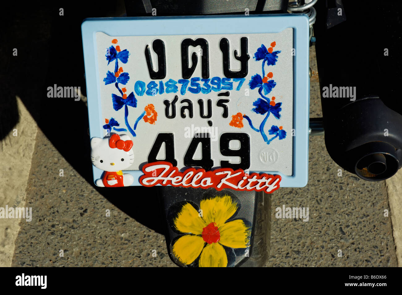 Thailand, Pattaya, number plate  of a girl's motorcycle Stock Photo