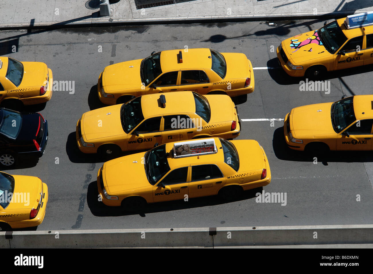 Aerial View of Many New York City Yellow Taxi Cabs Viewed From Above ...