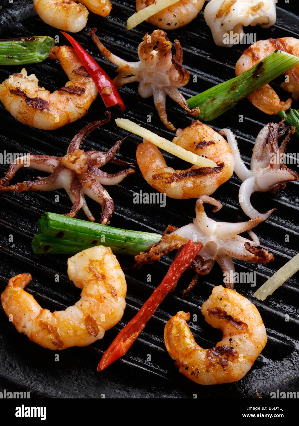 Squid and prawns griddled editorial food Stock Photo Alamy