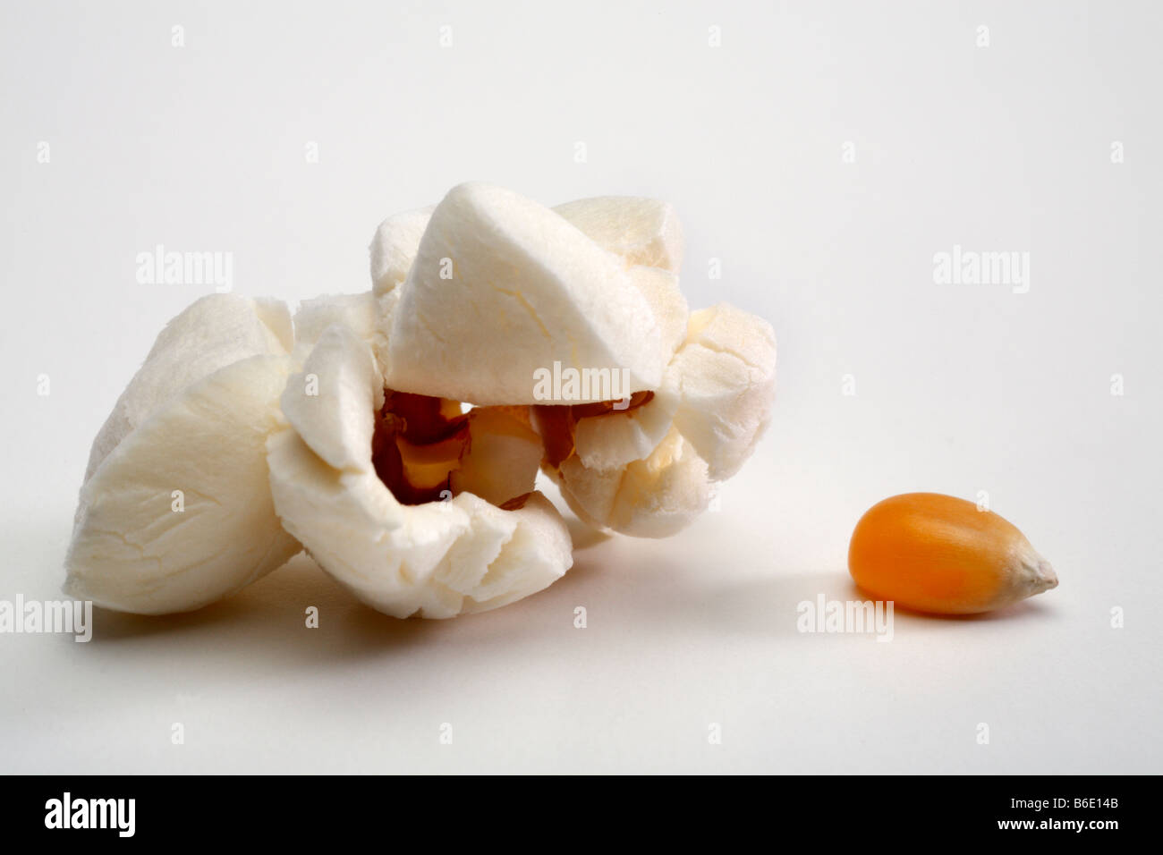 Popped popcorn and unpopped kernel close up Stock Photo