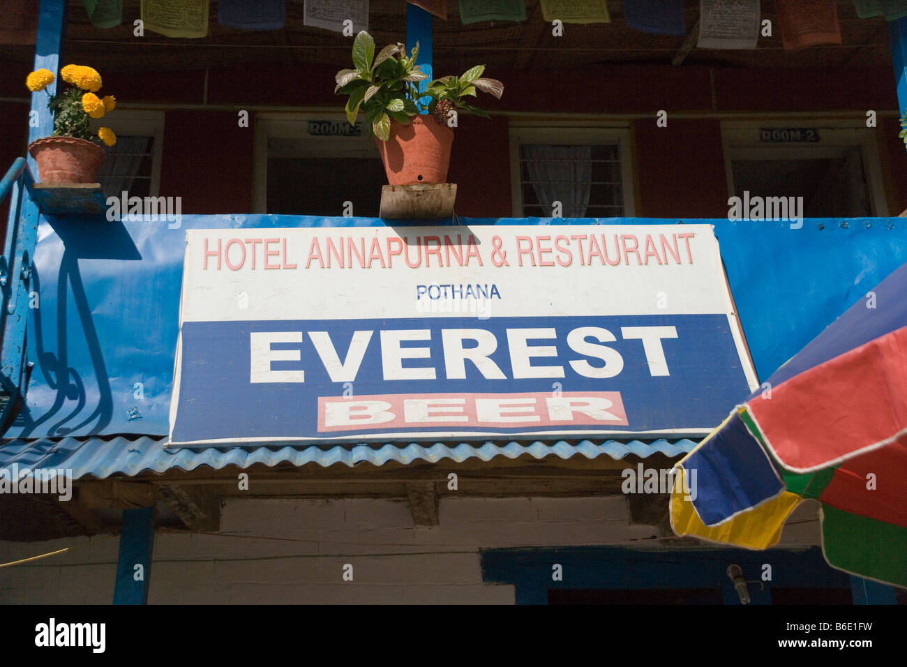 Hotel Annapurna in Pothana village, the Annapurna area of the Himalayas,Nepal Stock Photo