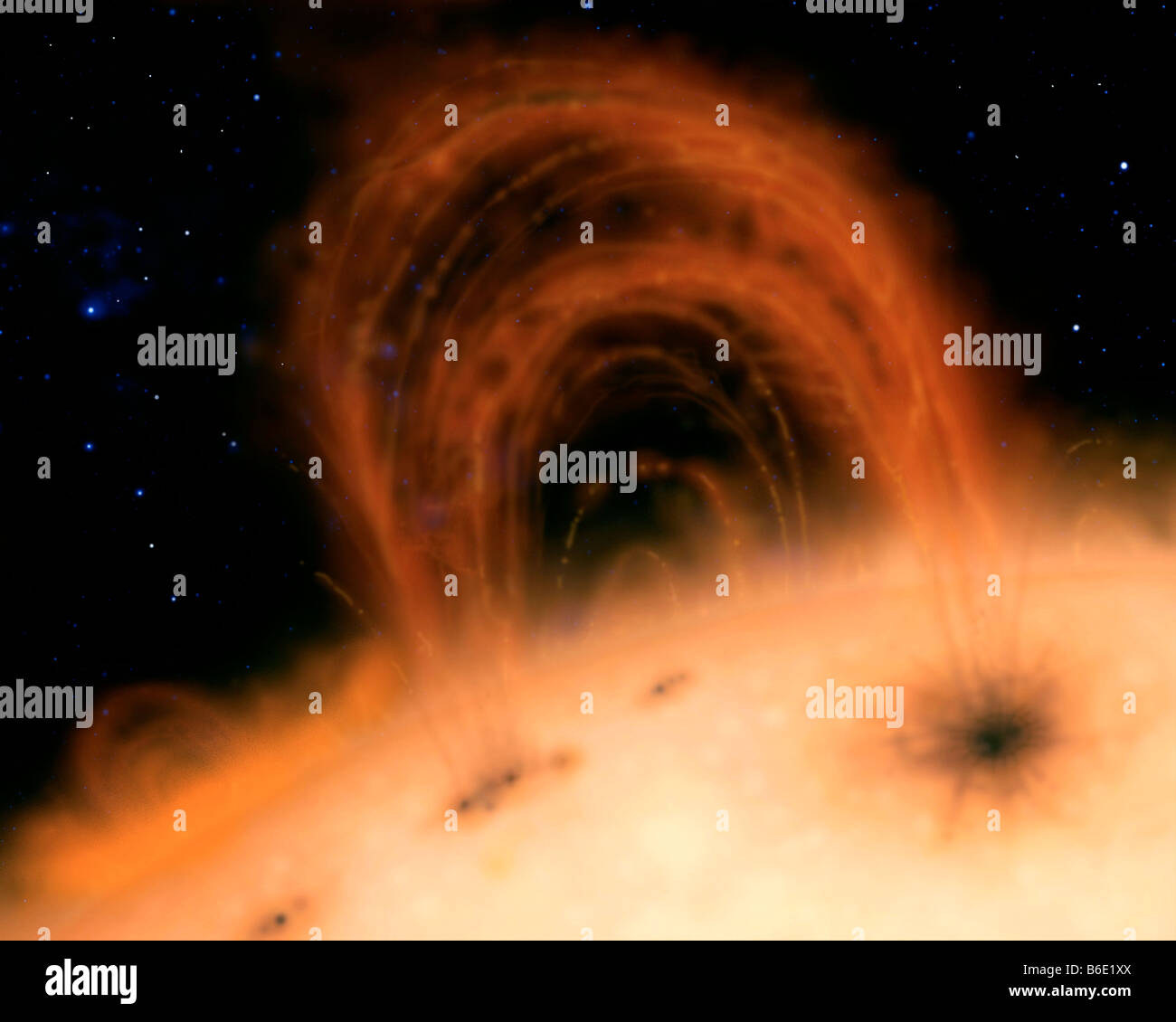 Illustration of solarprominence extending as a huge loop from the ...