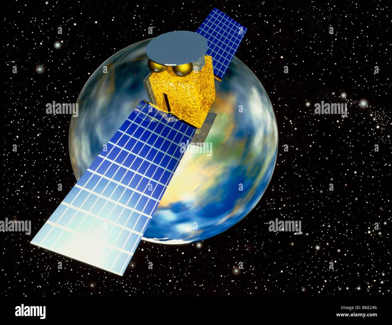 Communications satellite. Computer illustration of a communications