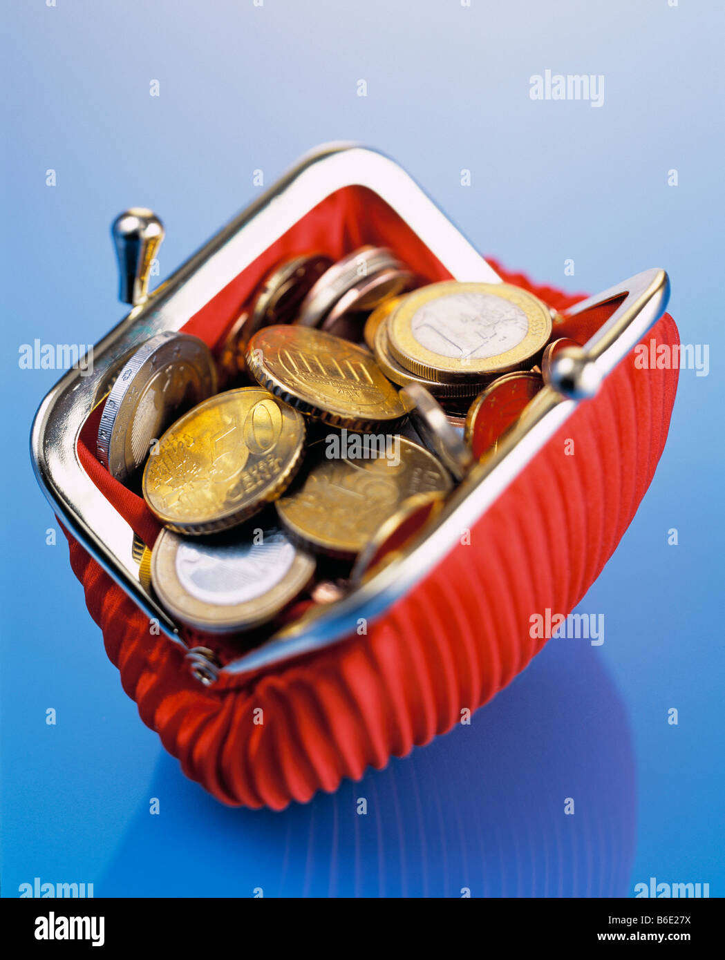 Euro coins in a purse. The Euro is the common currency of European member states who have chosento adopt it. Stock Photo