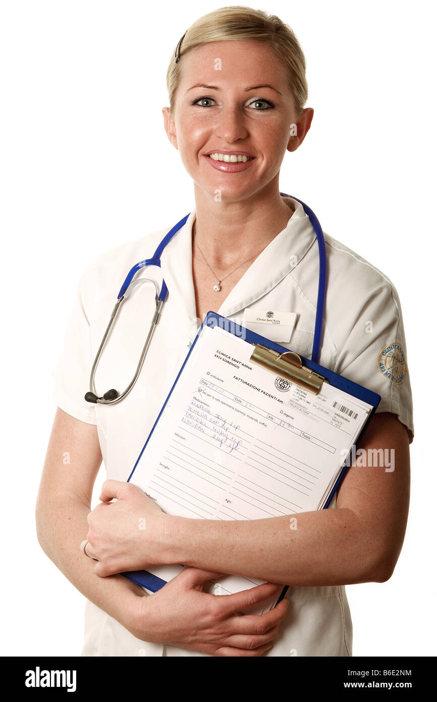 Nurse holding medical records Stock Photo Alamy