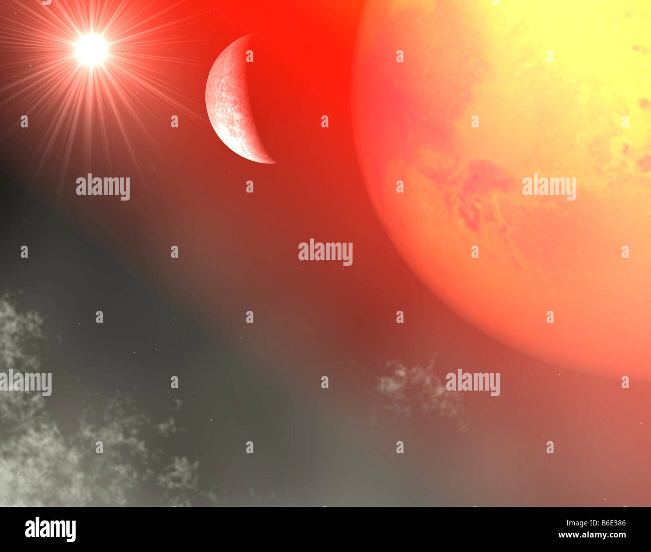 Alien planet and its moon Stock Photo - Alamy