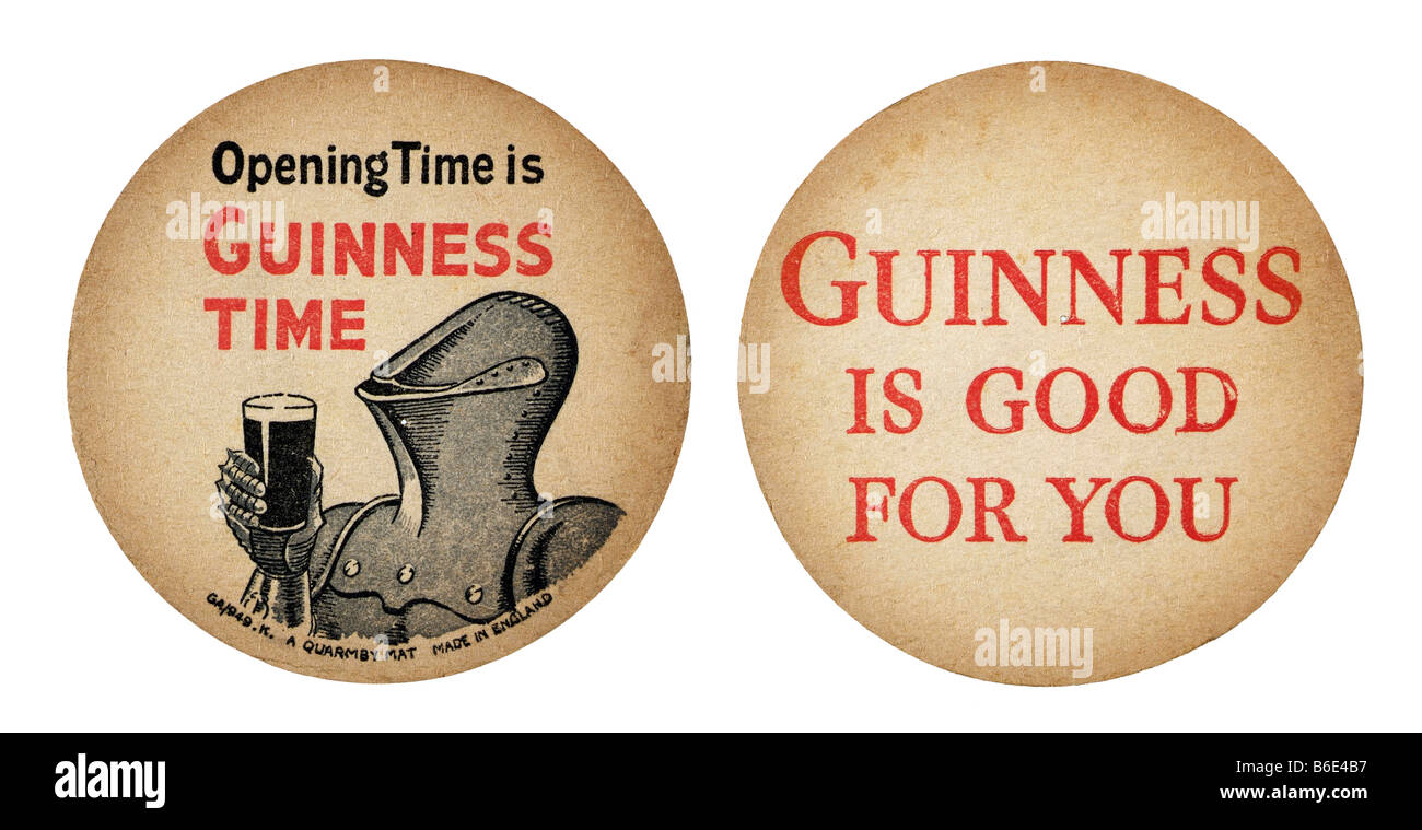 opening time is guinness time armour is good for you beermat coaster  rest glasses beer beverages Public houses United Kingdom t Stock Photo