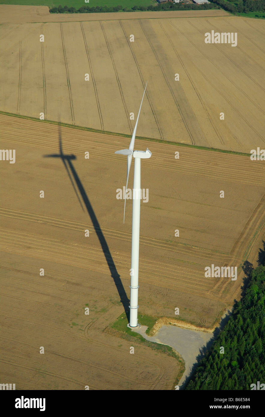 Aerial view of wind turbine in Lorraine region – France Stock Photo