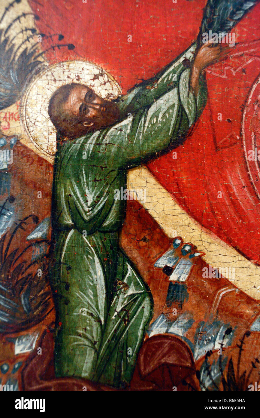 Russian Icon, religious art, saint, city museum Pskov, Russia Stock Photo